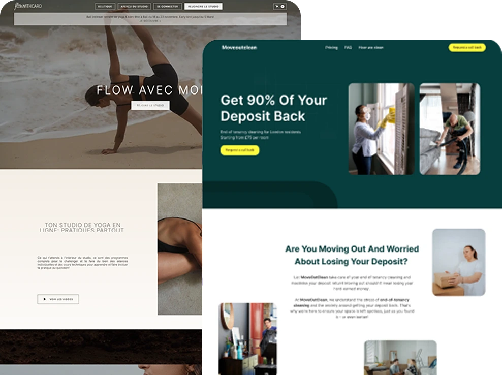 Stacked landing pages reinforcing Neoen Media's reputation as a leading Webflow agency specializing in high-converting websites.